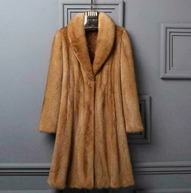 Real Mink Fur Long Thick Winter Ladies Coat Lapel Jacket Warm Parka Size M-4XL - Image 3 of 4