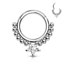 All Surgical Steel Star CZ Precision Hinged Segment Ring Nose Septum Ring 16G