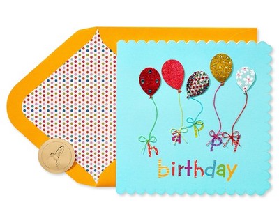 Papyrus Happy Birthday Celebration Greeting Card with Balloons and Gold Seal