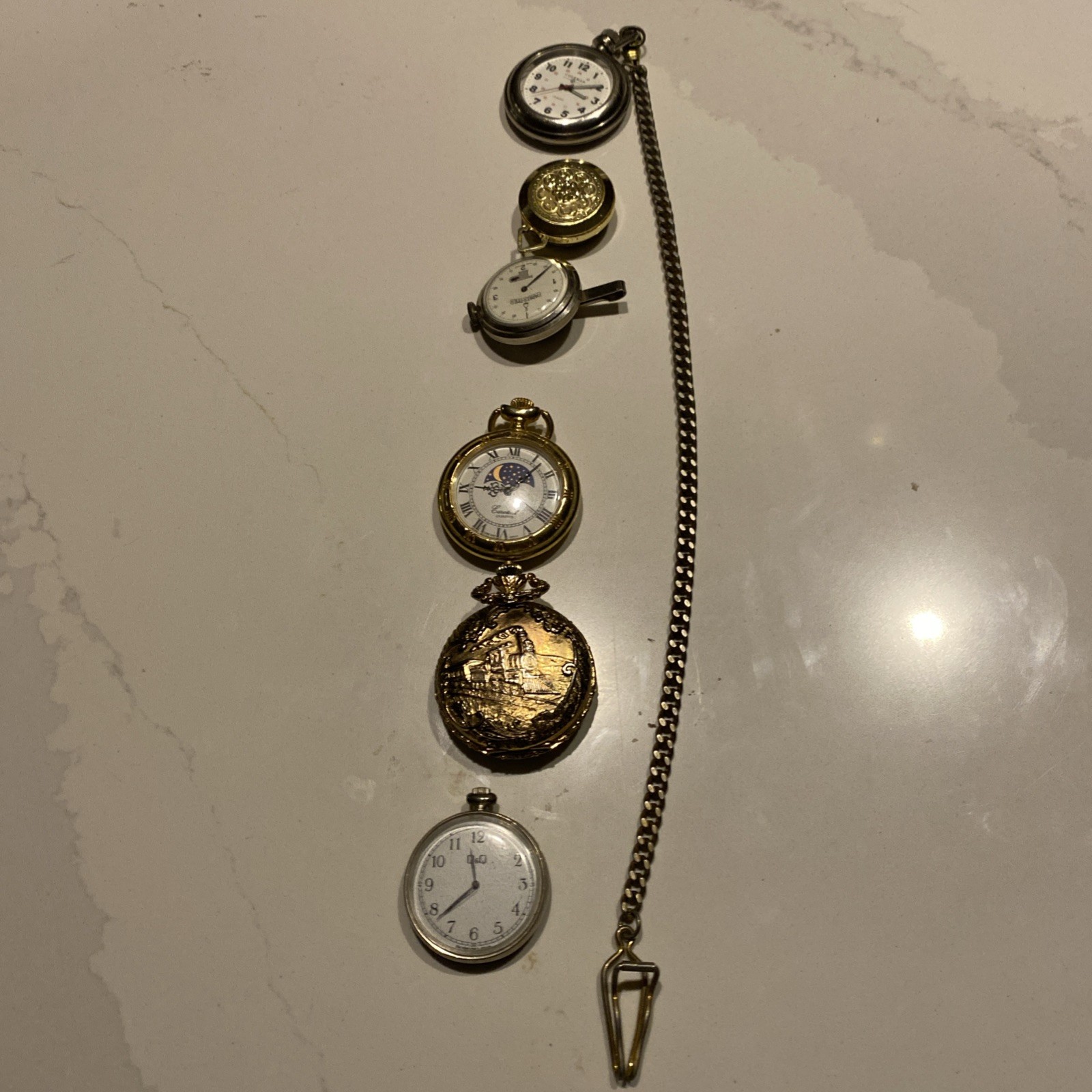 Vintage Pocket Watches Parts Art Project Mixed Brands Styles As Is Lot of Six