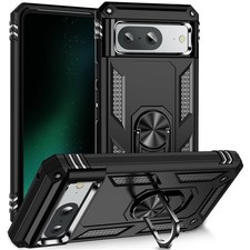 Military Grade Drop Impact for Google Pixel 8A Case 360 Metal Rotating Black
