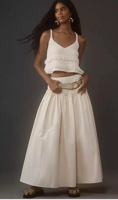 Anthropologie Mare Mare Midi Skirt Ivory Basque Waist Vacay Retro Size XL NWT