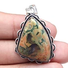 Pendant Rainforest Jasper Gemstone Handmade Silver Jewelry 1.75"