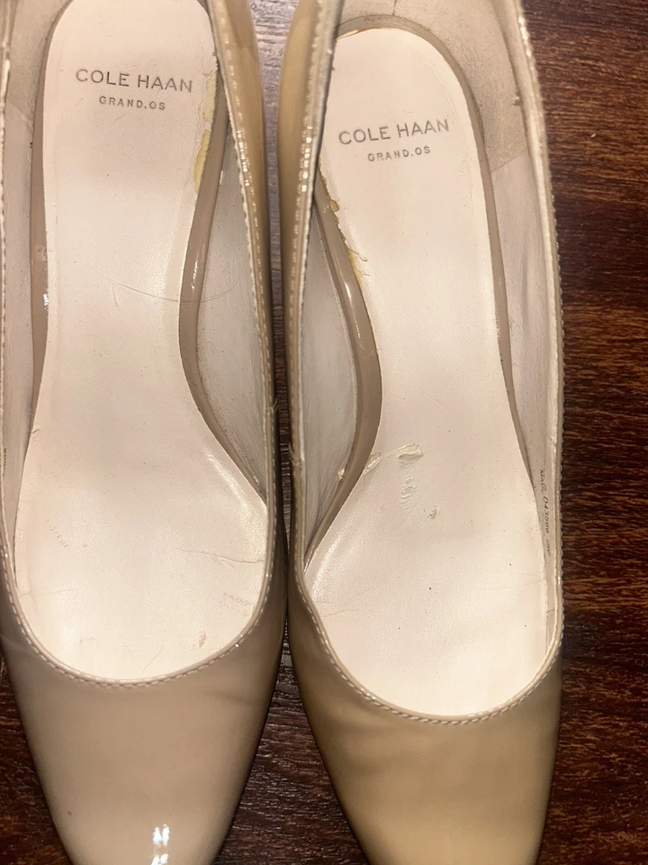 Sapatos femininos Cole Haan 6,5M couro marrom nude biqueira anabela sapatos de salto casuais - Imagem 4 de 4