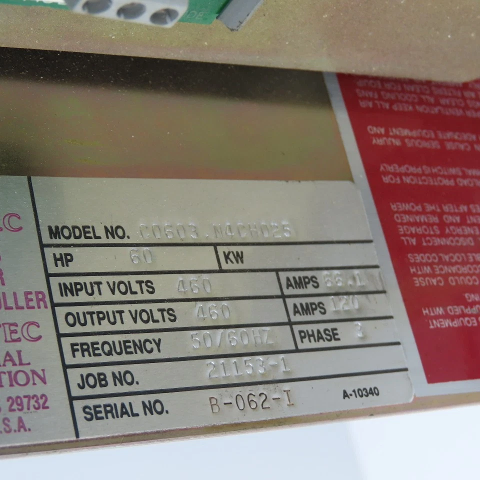 PowerTec C0603.N4CH025 Brushless 3000 60HP DC Motor Speed Controller 460V 3Ph - Image 2 of 4