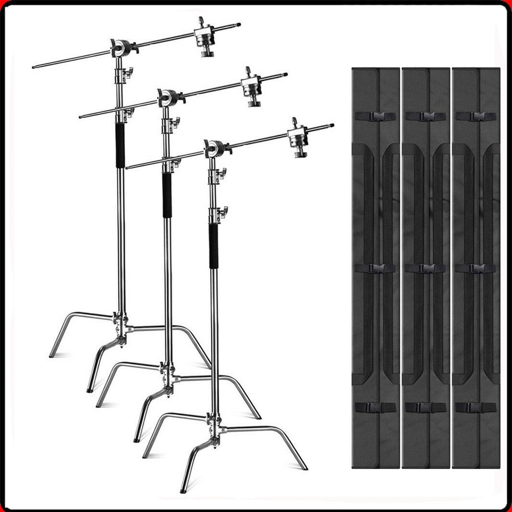 Trépied C-Stand de studio photo 330cm en métal lourd avec rotule lot de 3