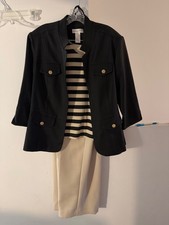 Draper&rsquo;s & Damon&rsquo;s 3 Pc Pant Suit Set Womens 16 Black Beige Striped Career