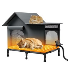 Heated Cat House for Outside, Weatherproof Outdoor Cat House with Safe Escape...