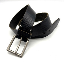 Vintage Black Full Grain Genuine Leather Silver-tone Buckle Unisex Belt M 32-38"
