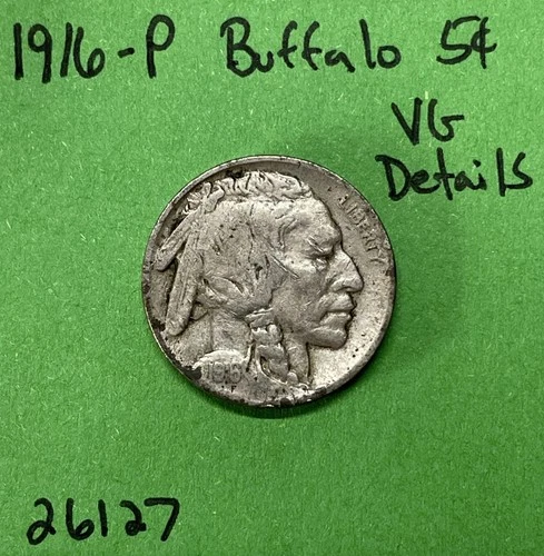 1916-P Buffalo 🦬 Indian Head Nickel 5c Cent Piece Vg Very Good Details
