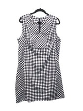 Talbots Petites 16P Navy White Gingham Linen Cotton Sleeveless Shift Dress