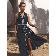 Zara Midi Dress Size M Navy White Polka Dot wedding guest nautical Sleeveless