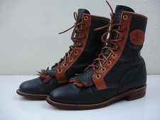 Women's 5 B M Justin L0537 Lacer Roper Kiltie Brown Black Bullhide Leather Boots