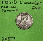 1926 D Lincoln Wheat Cent / Penny 1c Fine Old Cleaning Re-Toned US Coin