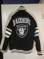 Vintage NFL Oakland Raiders Black Suede Leather Jacket Size M Embroidered Patch