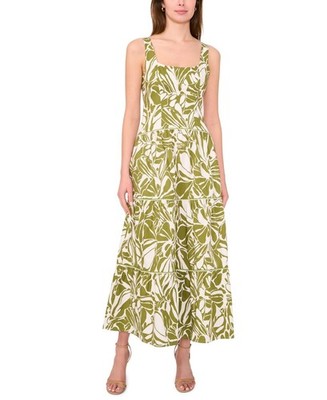 CeCe Printed Sleeveless Maxi Dress Women's S Wild Sage Square Neck Pullover