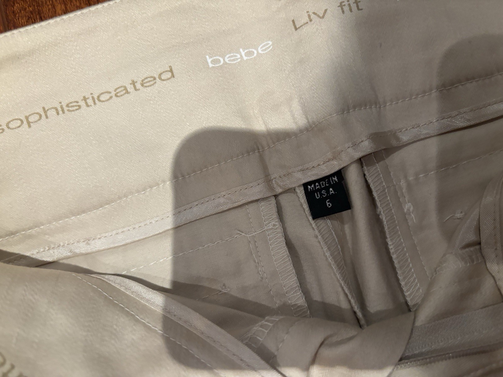 bebe Women's Beige Solid Pants Regular Size 6 Mad… - image 2