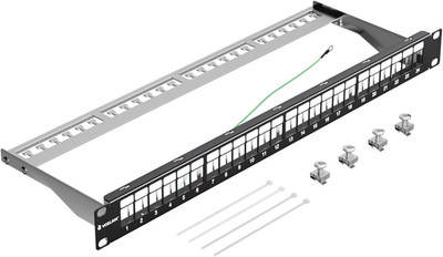 24-Port All Metal Blank Keystone Shielded Patch Panel, 1U Rackmount Housing with