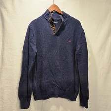CHAPS Men's 100 COTTON Pullover Henley Sweater, BLUE with Suede Neck Size Med