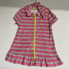 Pink Platinum: Girl  s Fuchsia And Gray Striped Swimsuit Cover-Up Zipper Dress 6x