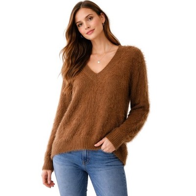 VERO MODA / V-NECK FUZZY SWEATER / WOMEN'S / XL / BROWN