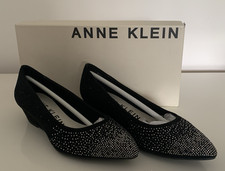 Vintage Anne Klein Ellery Wedge Shoes Women’s UK 5W Black Sparkle Boxed VGC