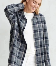 JENNI KAYNE Boyfriend Blue Gray Plaid Flannel Shirt Womens Size Small S 