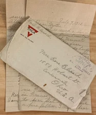 WWI USS Black Hawke, European water, news of friend killed in France, mail.