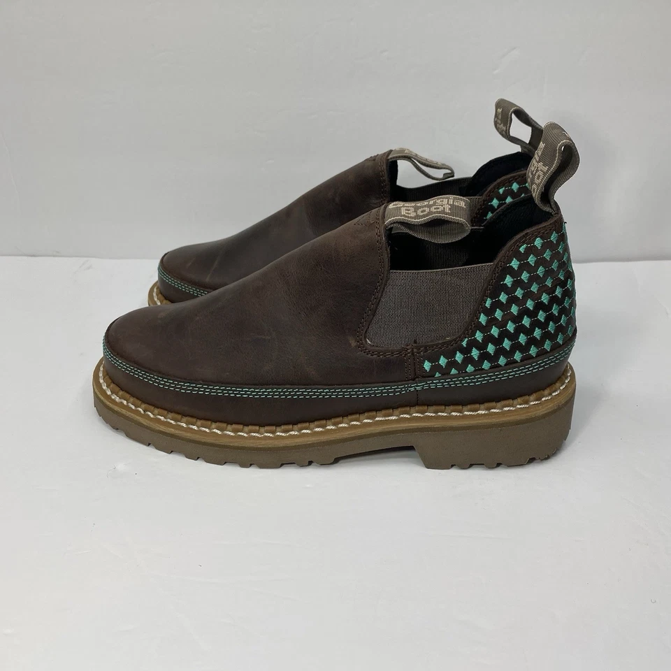 Georgia Giant Botas Mujer 8 M Romeo Zapato de Trabajo Sin Cordones Marrón Azul Cuero Azteca Foto 2 de 4