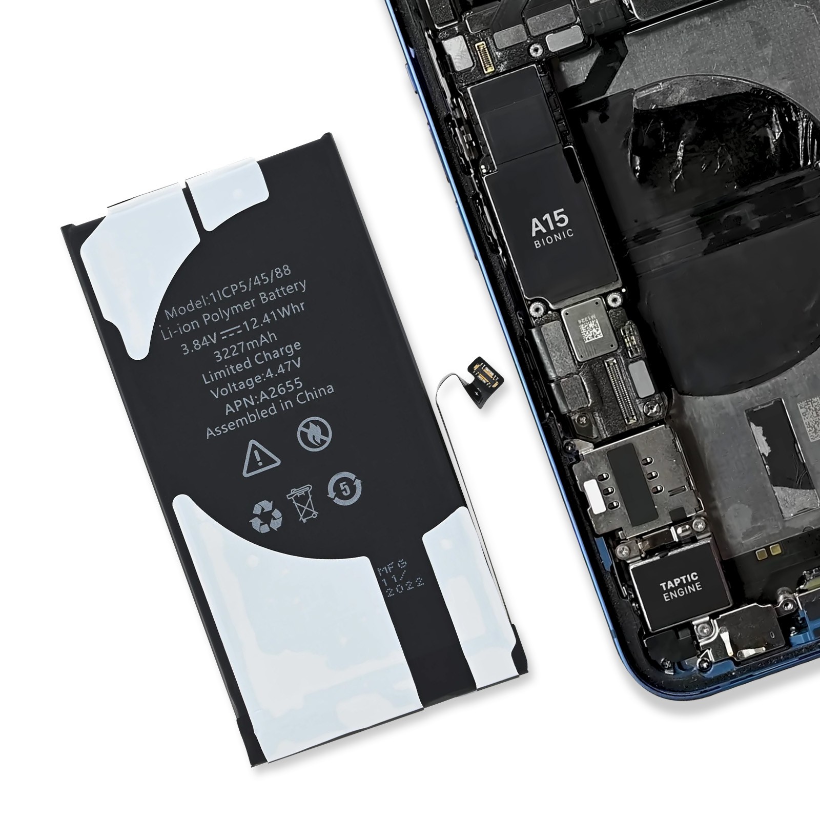 Batterie adhésive transparente Clappio Premium pour iPhone 13 en lithium