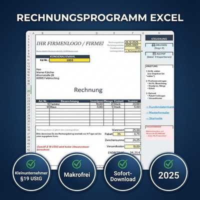 Rechnungsprogramm Excel Kleinunternehmer §19 UStG ohne PC Erfahrung