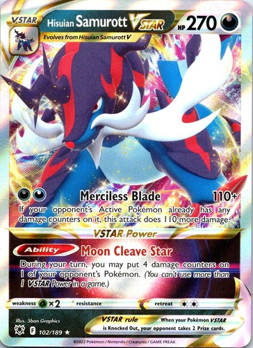 Hisuian Samurott VSTAR 102/189 Holo Ultra Rare Astral Radiance Pokemon Near Mint
