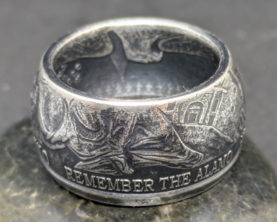 #ad Handmade .999 Silver Coin Ring Texas Remember The Alamo Commemorative Antiqued $249.99