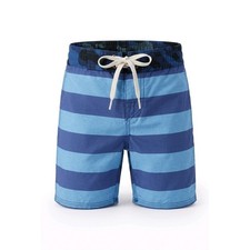 Hanna Andersson Boys Blue Striped Camo Waistband Swim Trunks Board Shorts Size 4
