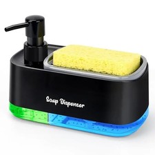 Hand and Dish Soap Dispenser Set Detergent Dispenser Sponge Holder 2-in-1 Counte