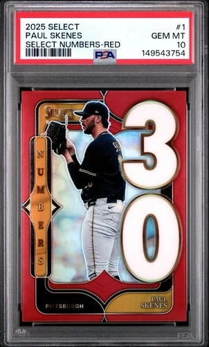 Paul Skenes 2025 Panini Select Numbers 1 Red Prizm /99 PSA 10 Pop 1