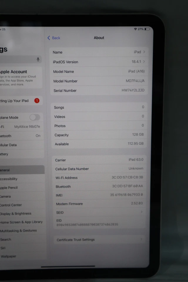 Apple iPad 11" (A16) - 128GB - Silver (WIFI + CELL) Unlocked MD7F4LL/A #19979 - Image 3 of 4