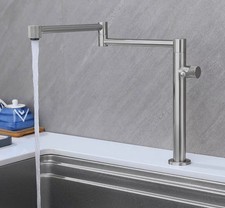 Deck Mount Stove Faucet Brass Kitchen Folding Cold Water Brushed Nickel Tap