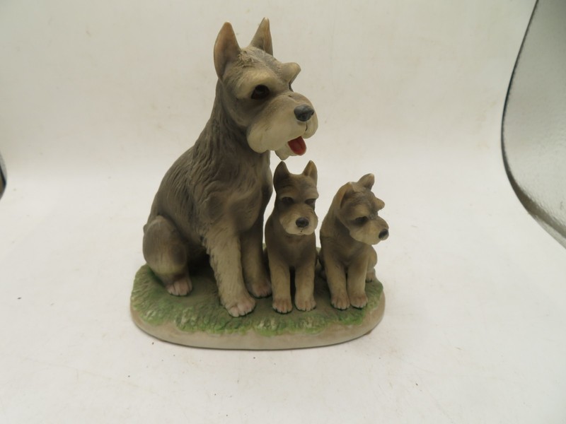 Kern Collectibles Schnauzer Dogs Porcelain Figurine Leo Jansen Japan 1982 5-1/2”