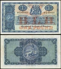 1948 Scotland One Pound Sterling Banknote The British Linen Bank P# 157c  XF+