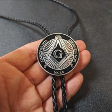 Masonic Medal Mens Bola Bolo Tie Wedding Necklace PU Leather Rope Western Cowboy
