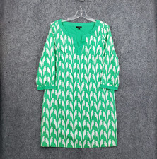 Talbots Parrot Print Shift Dress Womens 4 Green White Knee Length 3/4 Sleeve