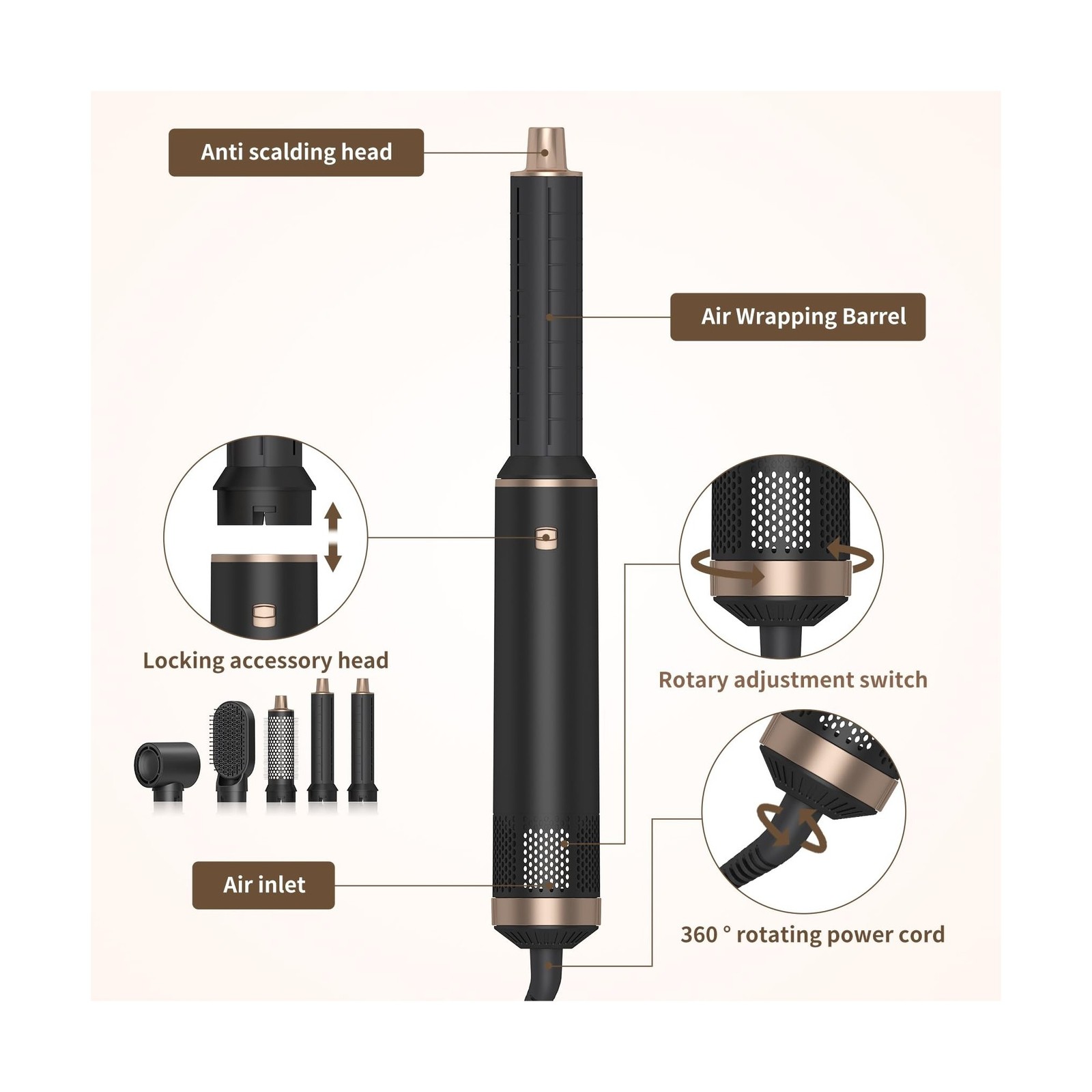 5 in 1 Hair Styler & Hair Dryer Brush, Low-Speed Negative Ionic Air... Fast Ship