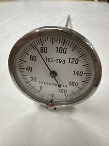 Tel-Tru Industrial Thermometer  0-180 Degree F,  1-3/4" Face 10" Stem