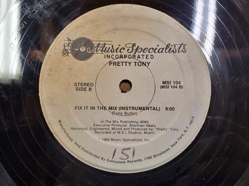 PRETTY TONY Fix It In The Mix, 12 in. Single 1984 Music Specialists MSI 104 - Picture 4 of 4