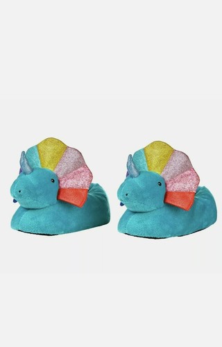 Girls Rainbow Dinosaur Slippers - Size 