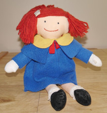 Vintage 1990 Eden Toys Madeline Plush Doll Blue Coat Yellow Dress