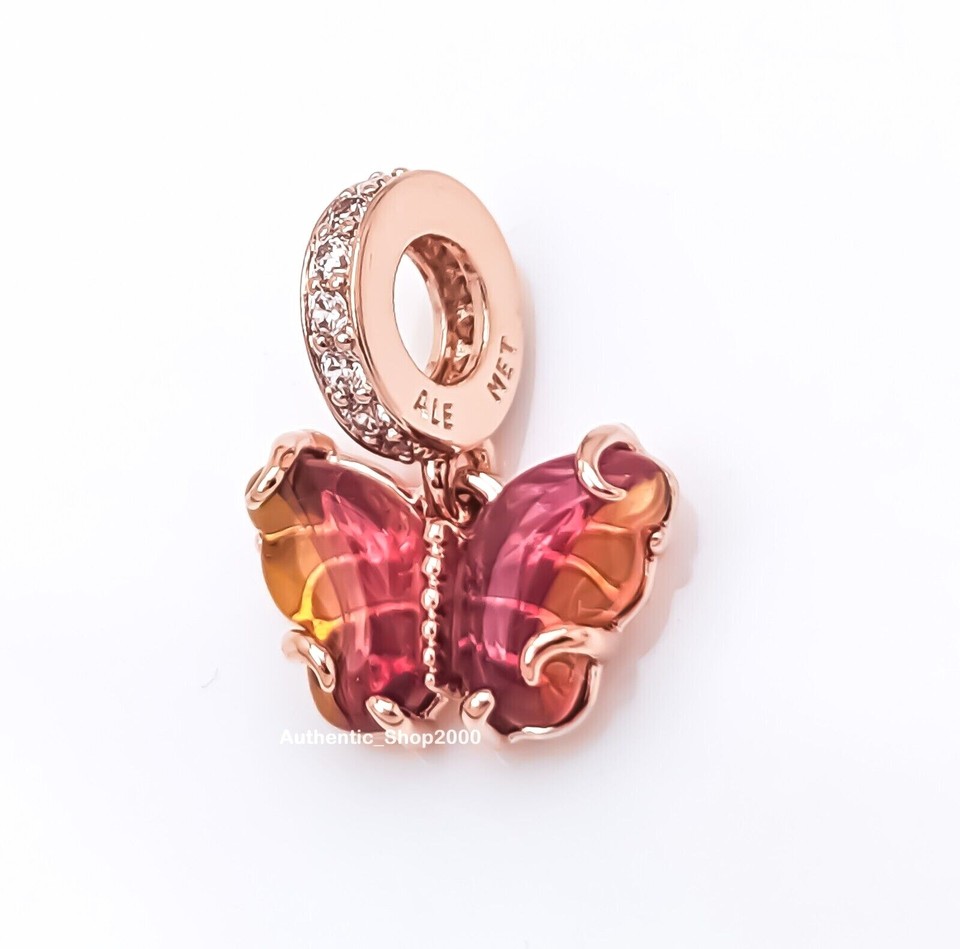 New 100% Authentic PANDORA Pink & Yellow Murano Glass Butterfly Charm ...