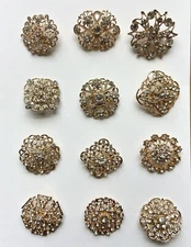 12 Pcs/Lot Mixed Brooch Vintage Style Golden Rhinestone Crystal Pins DIY Bouquet