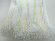 Vtg Baby Blanket Woven Pastel Fringe Acrylic Fringe